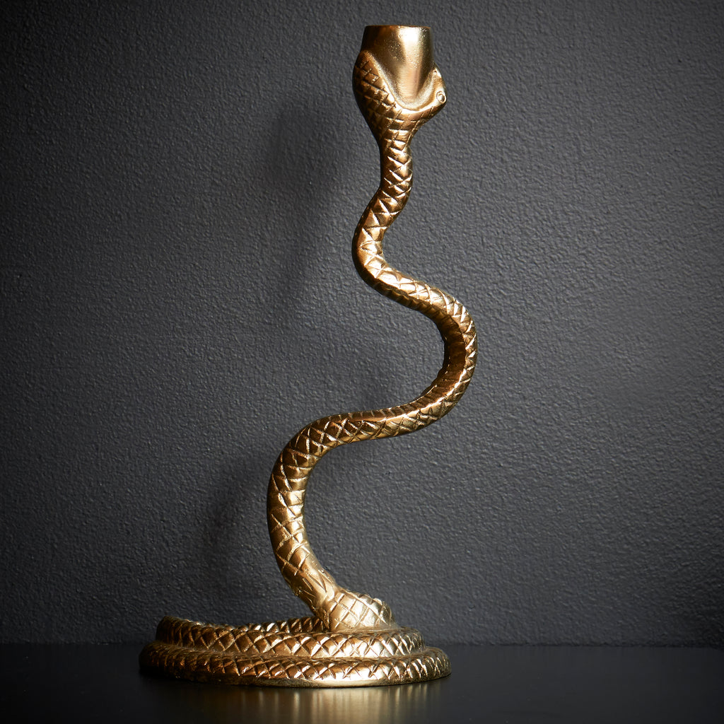 Gold snake-shaped candle holder